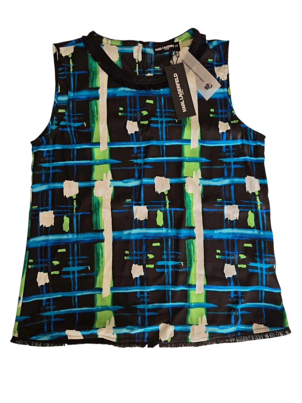 Karl Lagerfeld  Sleeveless Blue, Green, Black and  White Top - Medium - NWT